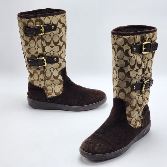 Coach Tinah Signature Logo Monogram Fleeced Lined Boots Size 8.5 - Picture 1 of 12